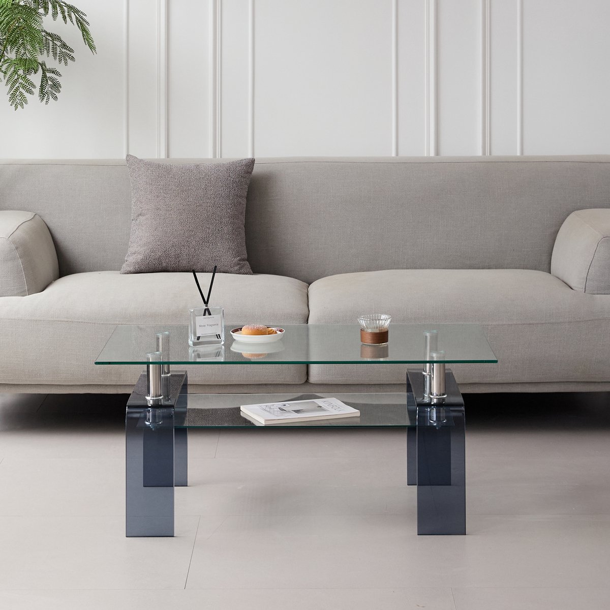 MODFU Salontafel - Tweelaags - Modern - Voor Woonkamer - Gehard Glas - Transparant - 100 x 55 x 45 cm Duidelijk