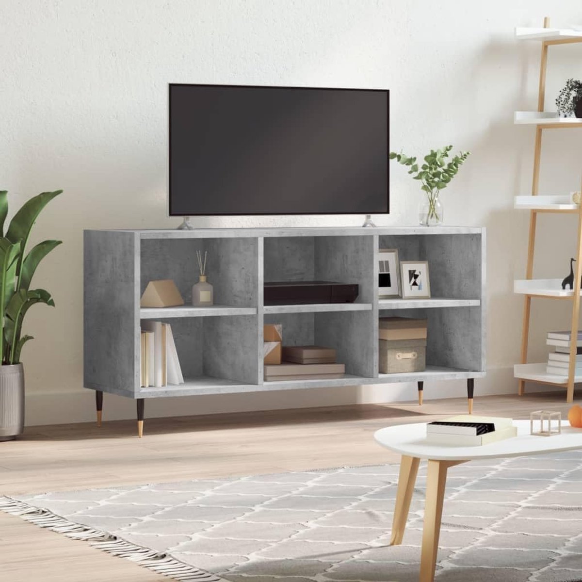 TV Kast - Dressoir Media Meubel - Woonkamer Opbergen - Zes Vakken Structuur - 1035 x 50 cm - Betongrijs