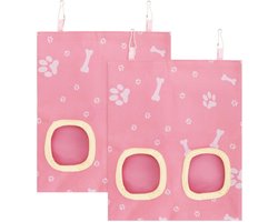 Hooizak Konijn - Voer Dispenser - Kleine Dieren - Wasbaar Ophangbaar Ontwerp - 29.5 x 24.5 cm - Roze