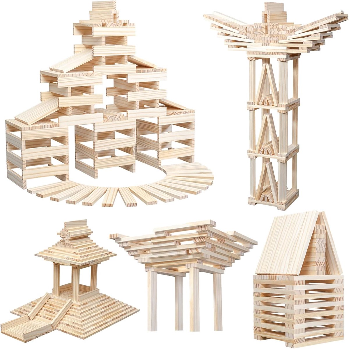 Houten Bouwstenen - Sensorisch Speelgoed - Creatief Leren - Natuurlijk Grenenhout - 100 Stuks