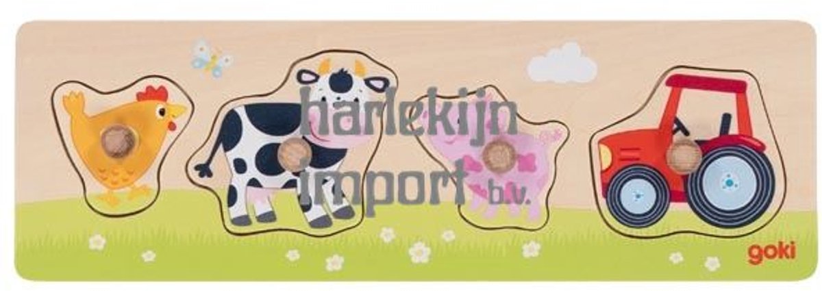 GOKI Steekpuzzel - Op De Boerderij - 4 Delen - 30X10X2,4Cm - Hout - 1 Jaar — afbeelding 2