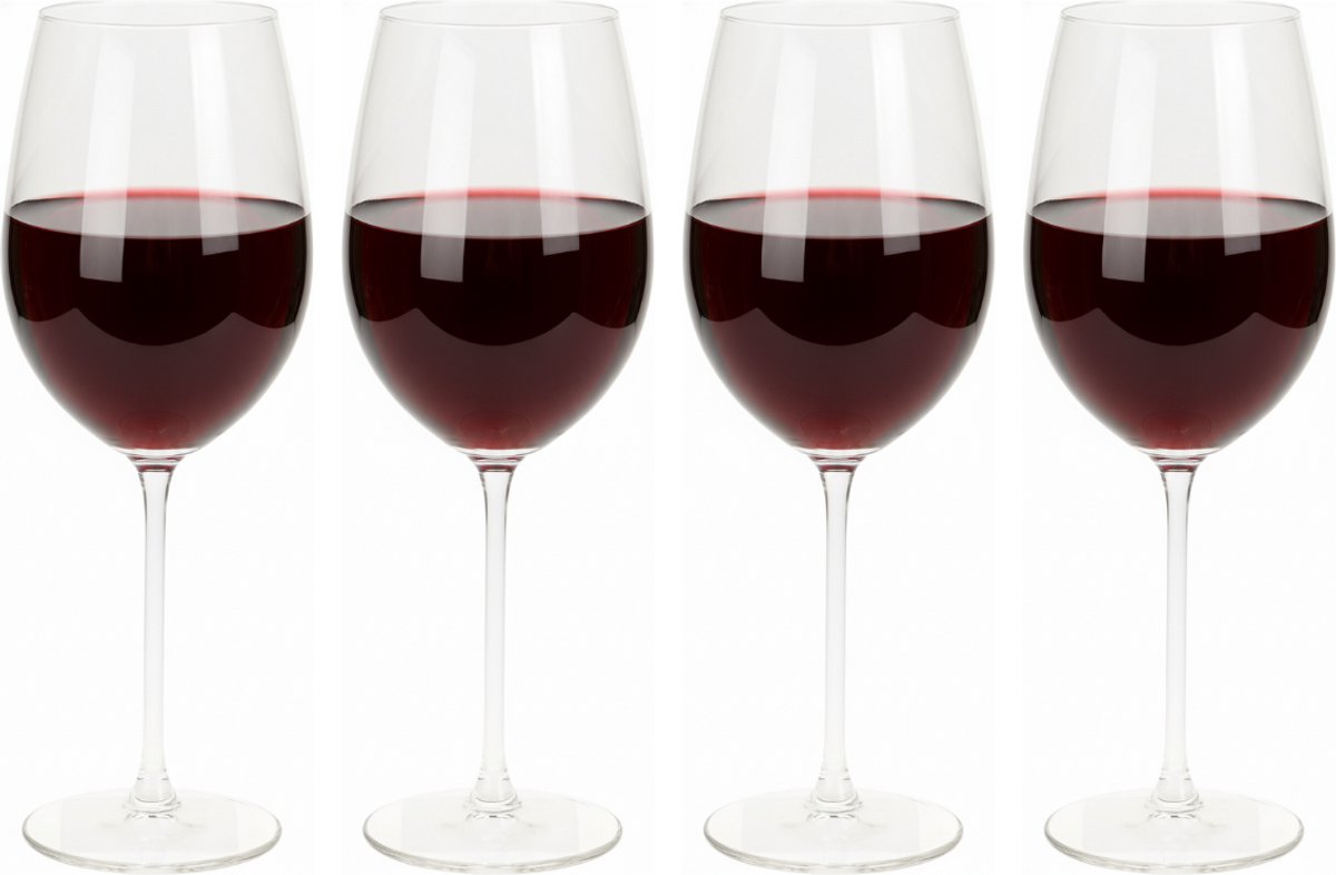 Cookinglife Rode Wijnglazen Set Solare 4 Stuks - Rode Wijnglazen Set - Red Wine Glass - Wijnglazen voor Diner - Wijnglazen voor Borrel - Wijnglazen Cadeau - Glas Transparant - Vaatwasserbestendig - 540 ml, Set Van 4