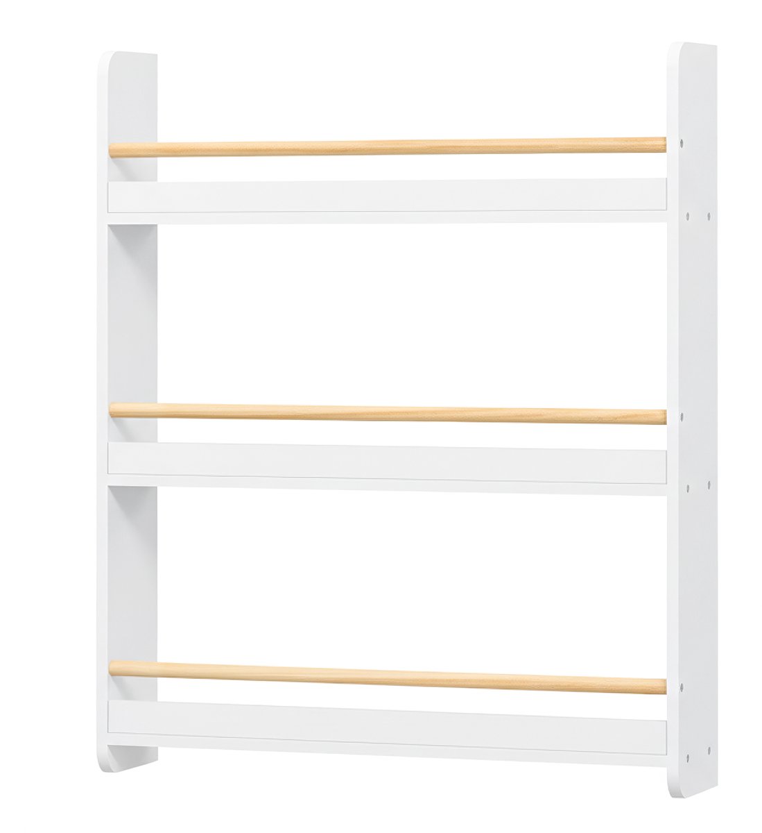 Songmics Kinderboekenkast - 3 Lagen - Speelgoedrek - Wandmontage Wit-naturel