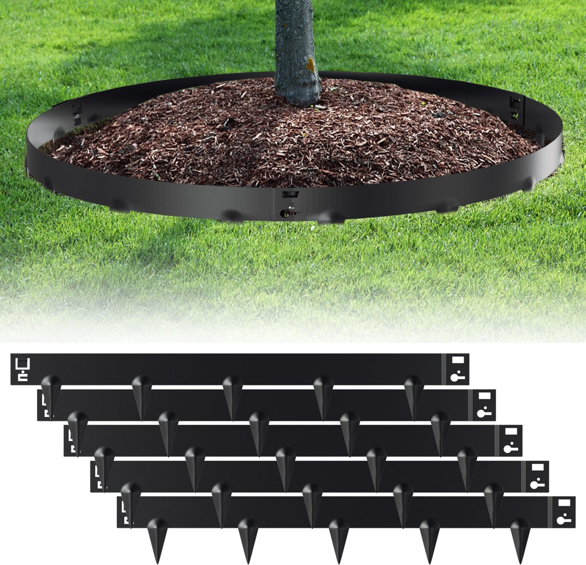 Borderranden Gazonranden met tips Metalen verzinkt - Graskanten Palissade Tuinafboording - Wortelbegrenzer flexibele Perkranden - Zwart 100x18cm 5m