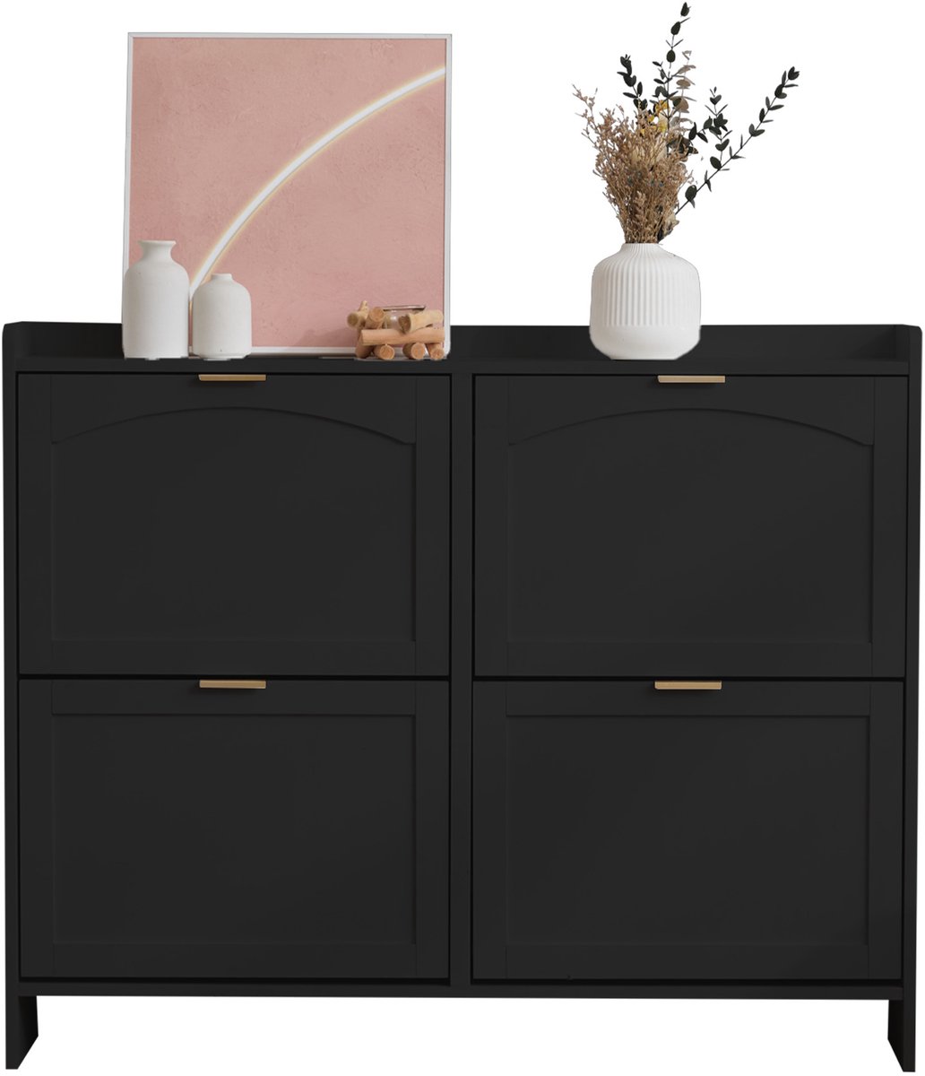 YYchan Schoenenrek - Schoenenkast en met Bogen - Met Parapluophanger - 4 Kleppen - 110x24x90 cm - Vochtbestendig - Zwart