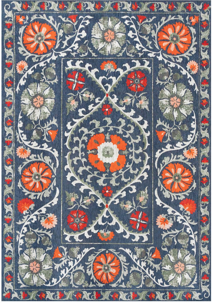 Wasbaar Binnen & Buiten Vloerkleed - 140 x 200 cm - Louis De Poortere Suzani Nordic - Laagpolig Tapijt - Gerecycled PET - Made in Belgium - Circulair