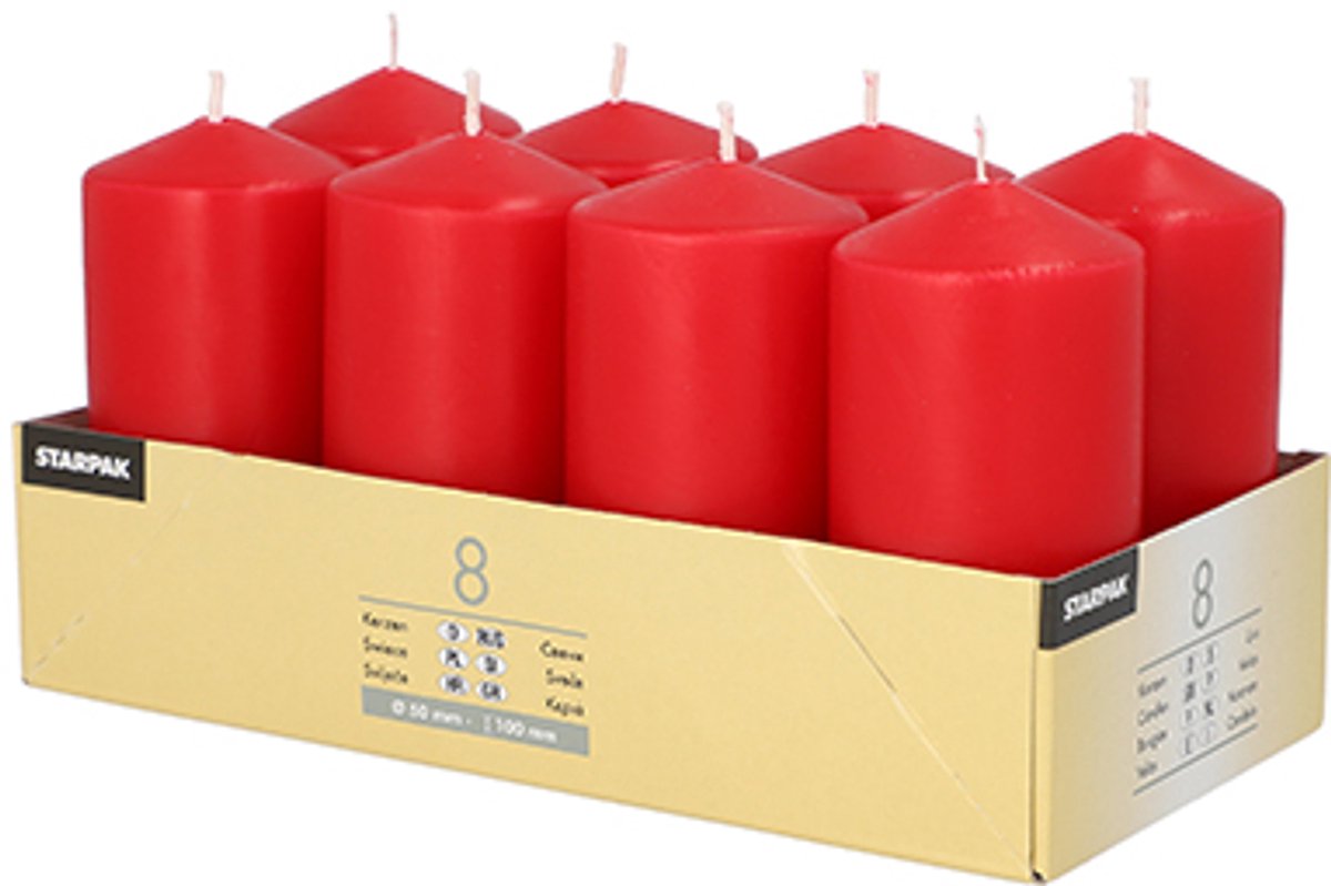 6x 8 Stompkaarsen Ø 50 mm · 100 mm rood