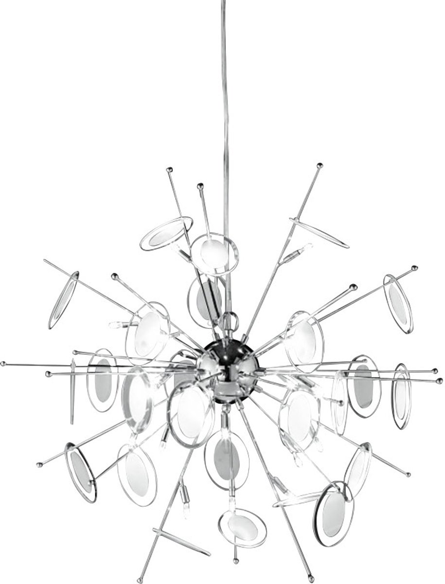 Hanglamp eetkamer eettafel chroom hanglamp glas gedeeltelijk gesatineerd, 21x G4 fitting, DxH 70x150 cm, Wofi 5134.21.01.0000