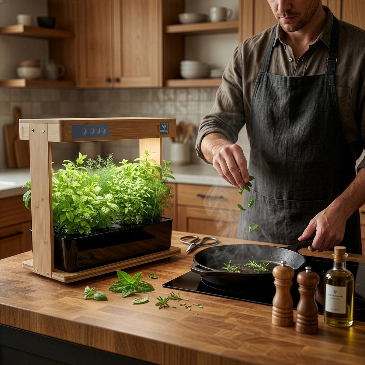 Lumegro Hydrocultuur Kweeksysteem Kitchin Style Black set compleet. Smart Garden intelligente binnentuin moestuin, compleet met 15 soorten kruidenzaden.