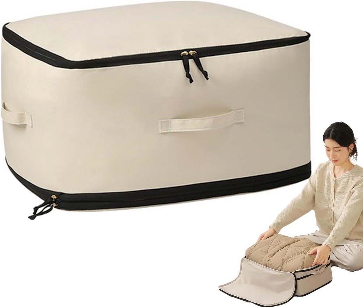 Dekbed Opbergzak - Opbergtas Dekens - Kleding Opbergen - Vochtbestendig Materiaal - 52x42x3 cm - Zwart