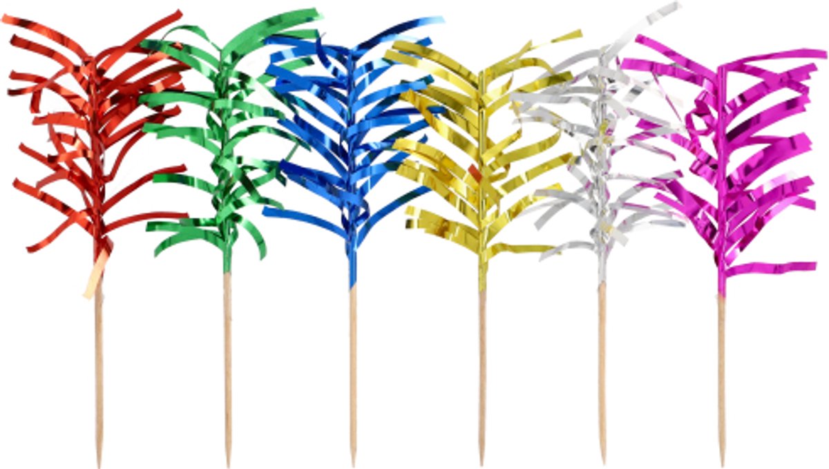 10x 144 Decoprikkers 12 cm assorti kleuren Palm Leaf
