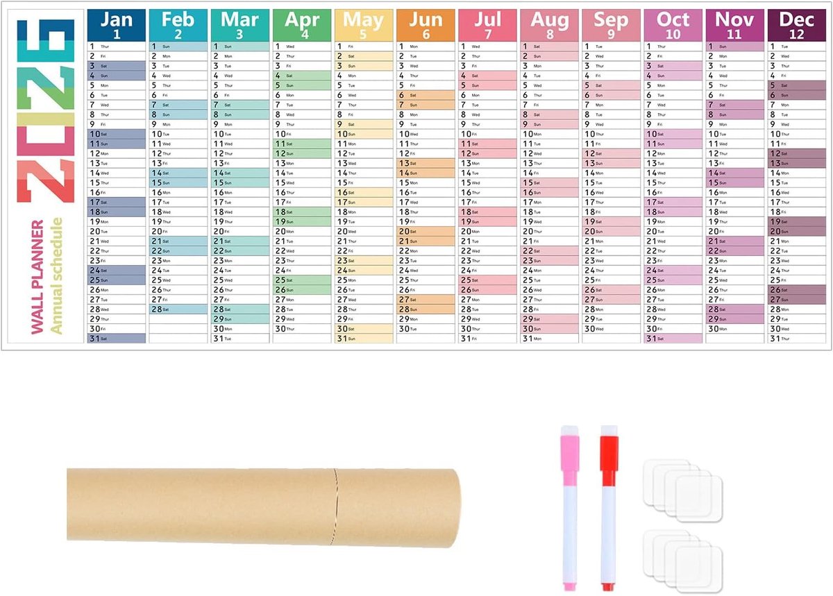 Wandkalender 2026 - Uitwisbare Planner - Jaarplanning Organisatie - Dikke Papier Kwaliteit - 100x42cm