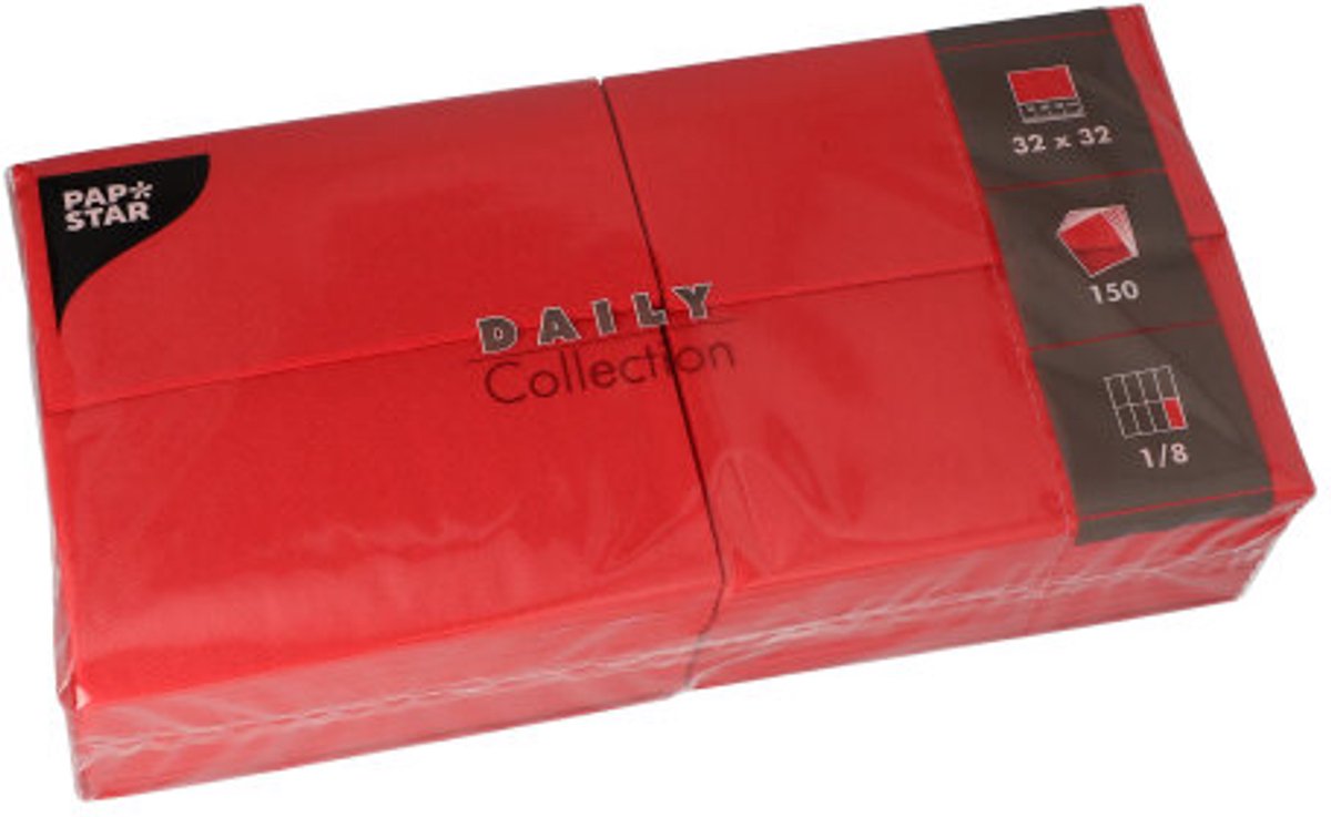 6x 150 Servetten DAILY Collection 1/8 vouw 32 cm x 32 cm rood