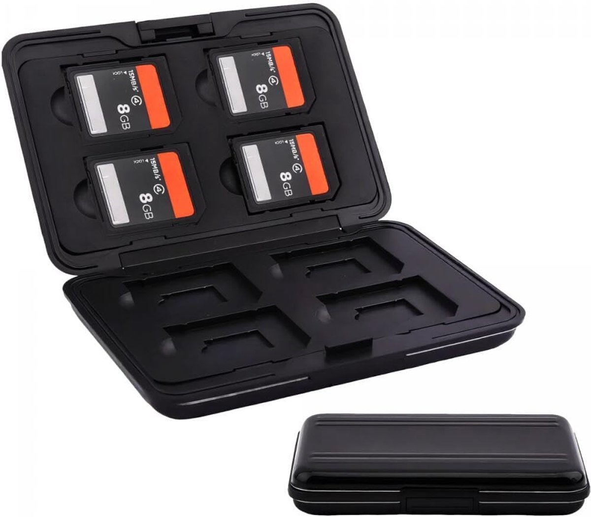 SD Kaart Houder - Geheugenkaart Organizer - Veilige Opslag - 8 Kaarten Slots - Compact Formaat - Zwart