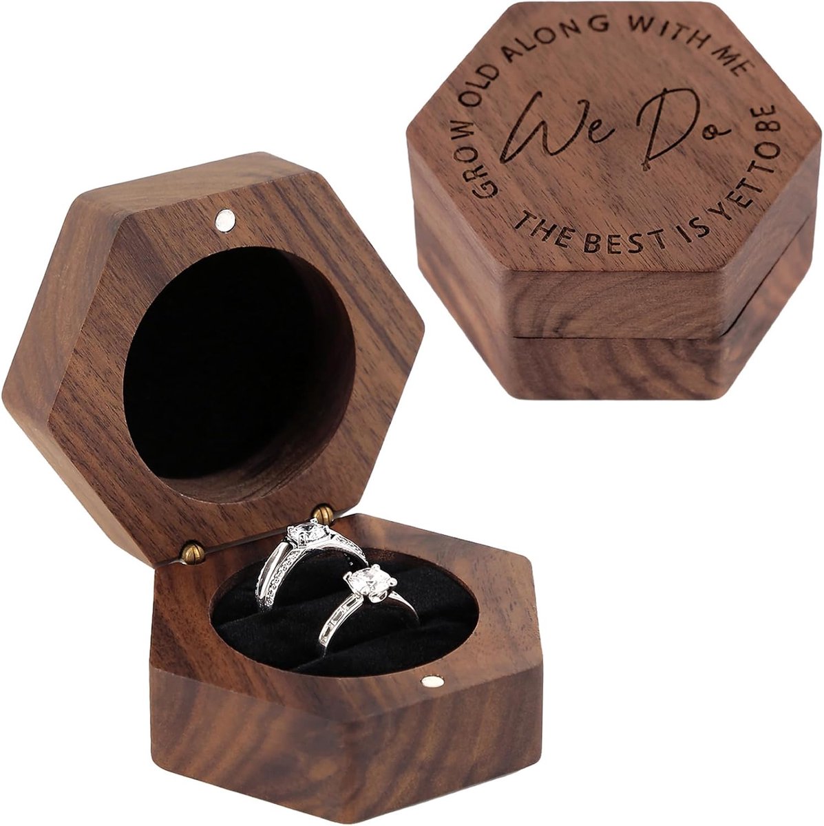 Houten Ringendoosje - Bruiloft Cadeau Houder - Aanzoek Verloving - Handgemaakt Rustiek Design - 5.5 x 5.5 x 5 cm
