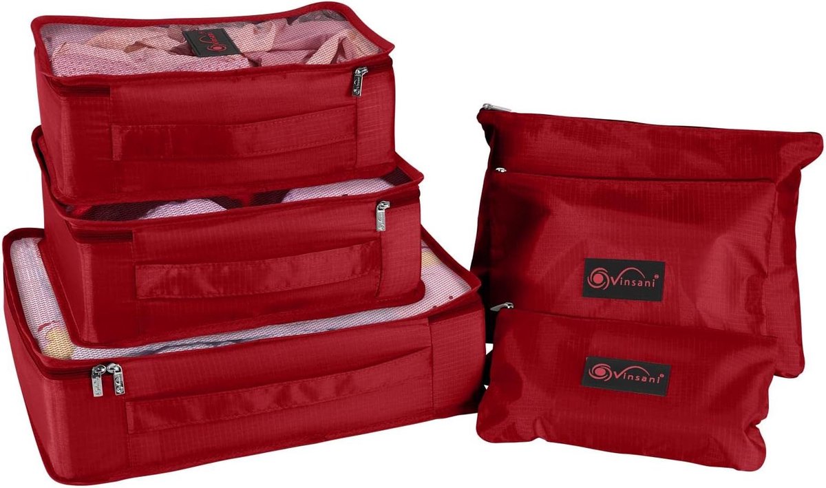Reis Organizers - Bagage Cubes - Kleding Opbergen - Set van Zes - Wijn Rood
