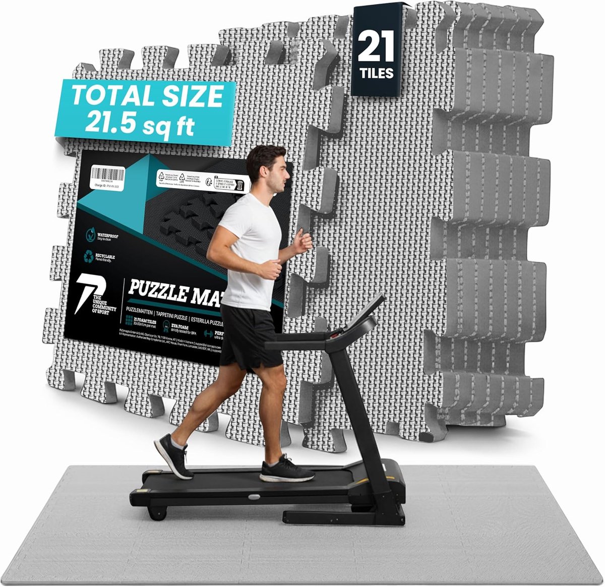 Fitness Tapijt - Puzzelmat Vloerbescherming - Thuis Sporten - Schokabsorberend Antislip - 21 Delen Set - Grijs