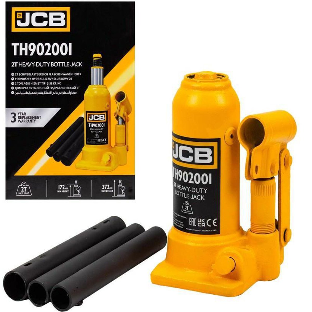 JCB - Hydraulische Flessenkrik - 2 Ton - Verstelbare Hoogte - Spatbescherming