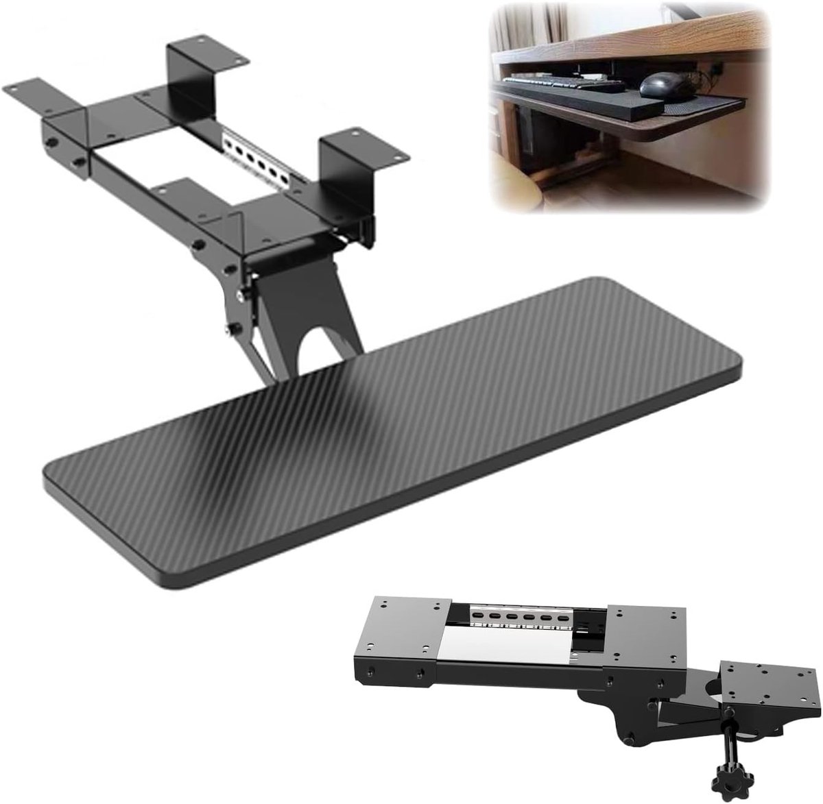 Verstelbaar Toetsenbordblad - Bureau Extender - Ergonomisch Werken - Onder Bureau Montage - 64cm Breed - Zwart