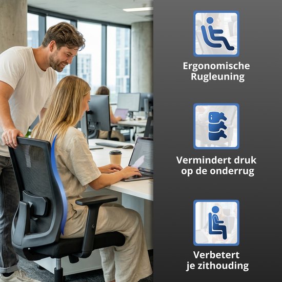 Backerz Ergonomische Bureaustoel - Bureaustoelen voor Volwassenen tot 140kg - Low Back Office Chair - NEN-EN1335 - Zwart