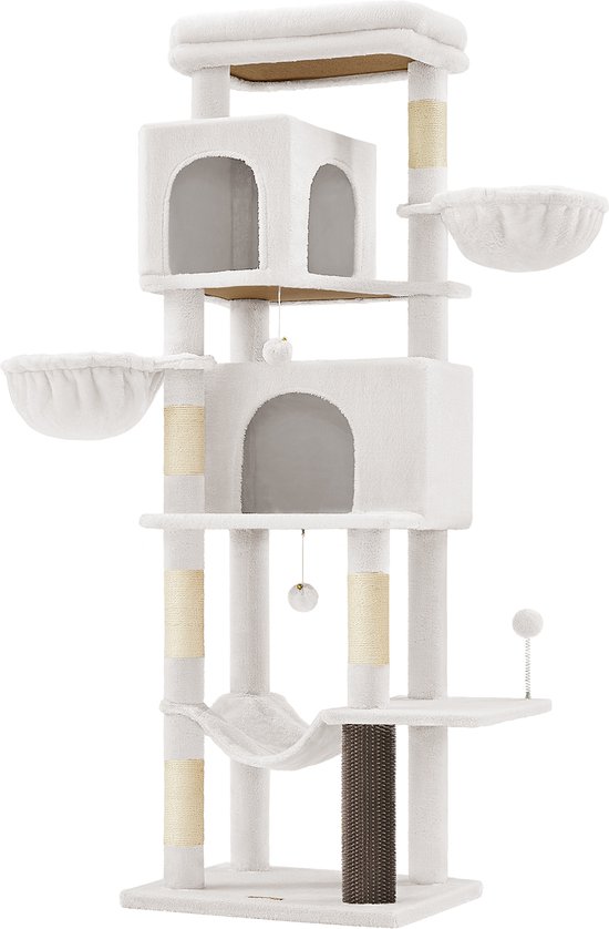 Feandrea PCT182W02V1 - Krabpaal voor Katten - 175 cm Hoog - 2 Grotten - 2 Ligmanden - 5 Krabstammen