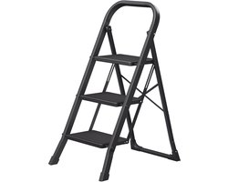 SONGMICS - Ladder - Drieladige Opvouwbare Huishoudtrap - Met Klapbeveiliging - Belastbaar tot 150 kg