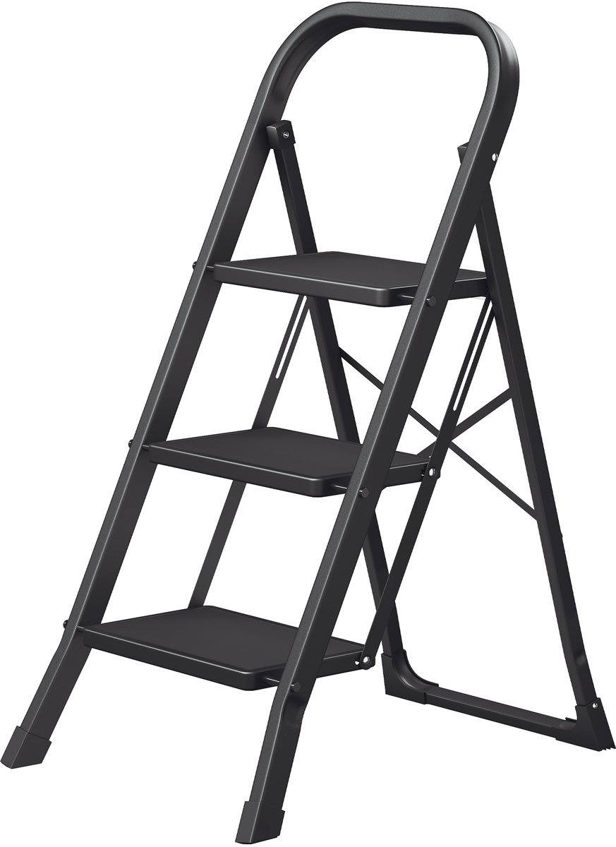 SONGMICS - Ladder - Drieladige Opvouwbare Huishoudtrap - Met Klapbeveiliging - Belastbaar tot 150 kg – foto 8