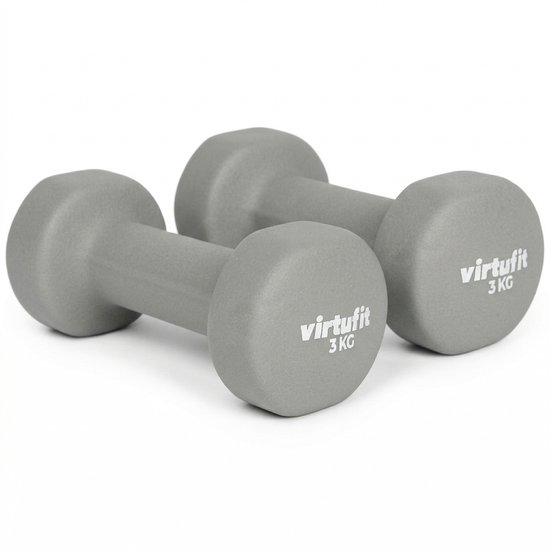 VirtuFit Vinyl Dumbbell Pro Set - 2x 3 kg - Grijs - Gewichten - Dumbbell - Duurzaam Materiaal - Krachttraining - Geschikt voor Zumba, Aerobics en Body Toning