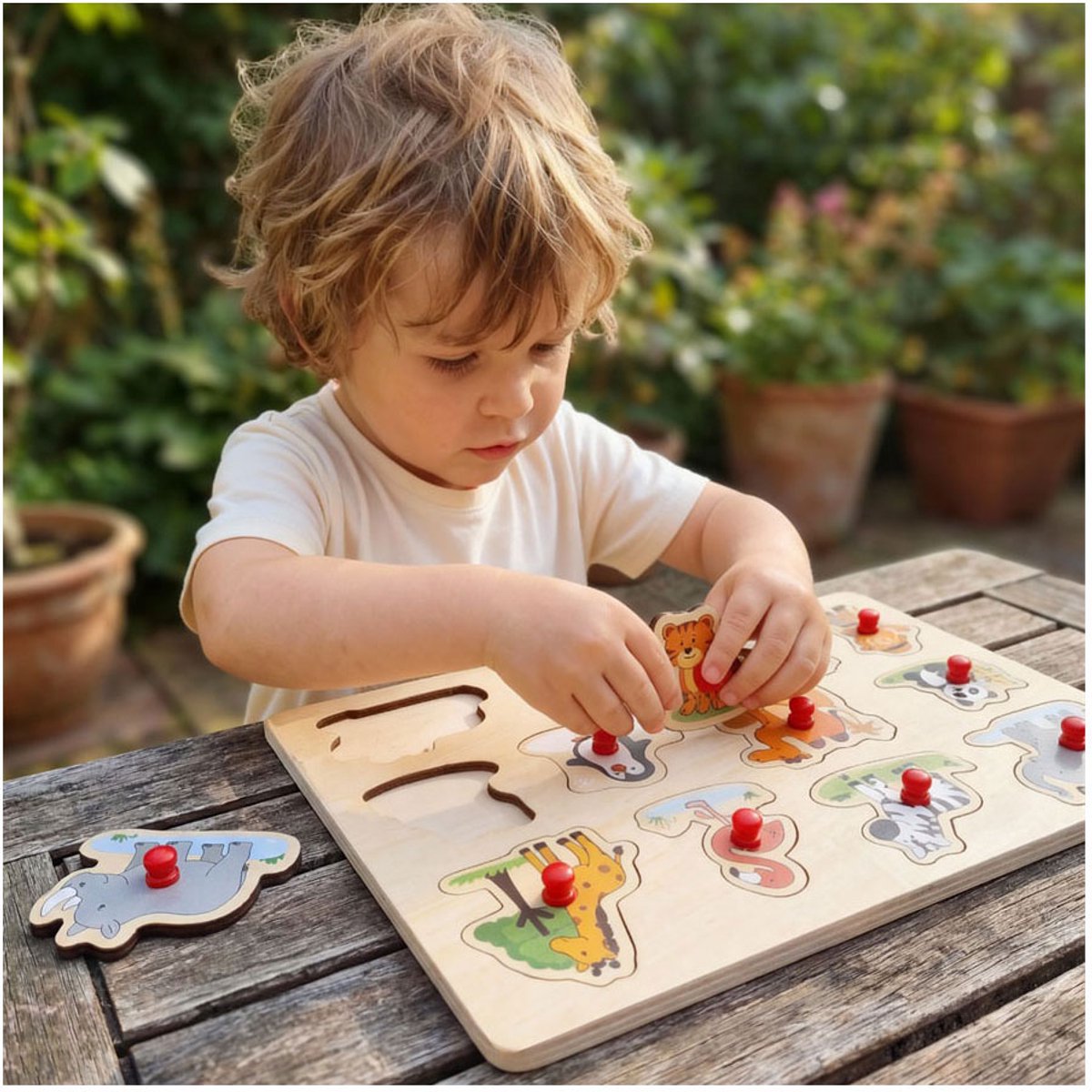 Knop puzzel “Dierentuin” klein – 12 stukjes – Houten kinder puzzel met grote knoppen – Engelhart — afbeelding 5