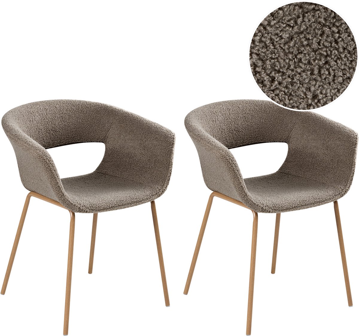 Beliani ELMA - Eetkamerstoelen set van 2 - Taupe - Bouclé Beige