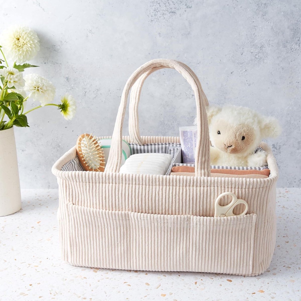 Luier Caddy - Luier Organizer - Babykamer Opslag - Verstelbare Compartimenten - 18x22x34 cm - Beige