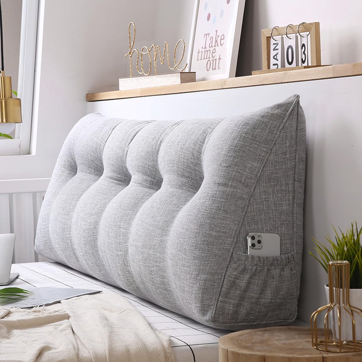 Steun Kussen - Lees Kussen - Ontspannen Zitten - Afneembare Hoes - 60x20x50cm - Grijs
