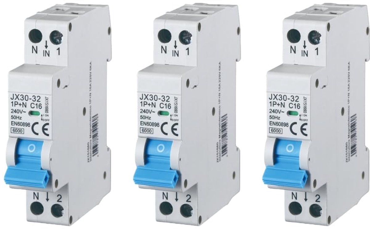 Automatische Zekeringen - Stroomonderbrekers - Circuit Beveiliging - 16A 6KA - 1 Module DIN