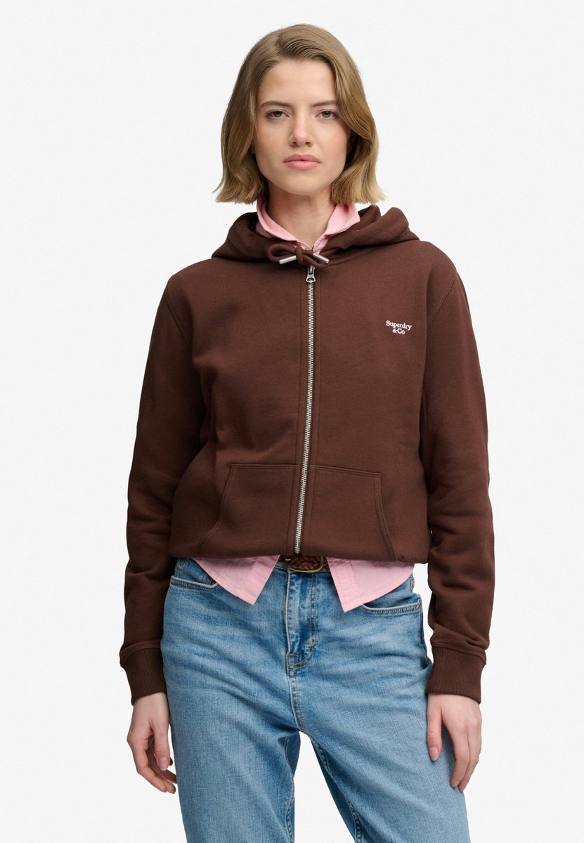 Superdry Signature Geborduurde Zip Hoodie Dames Hoodies Bruin