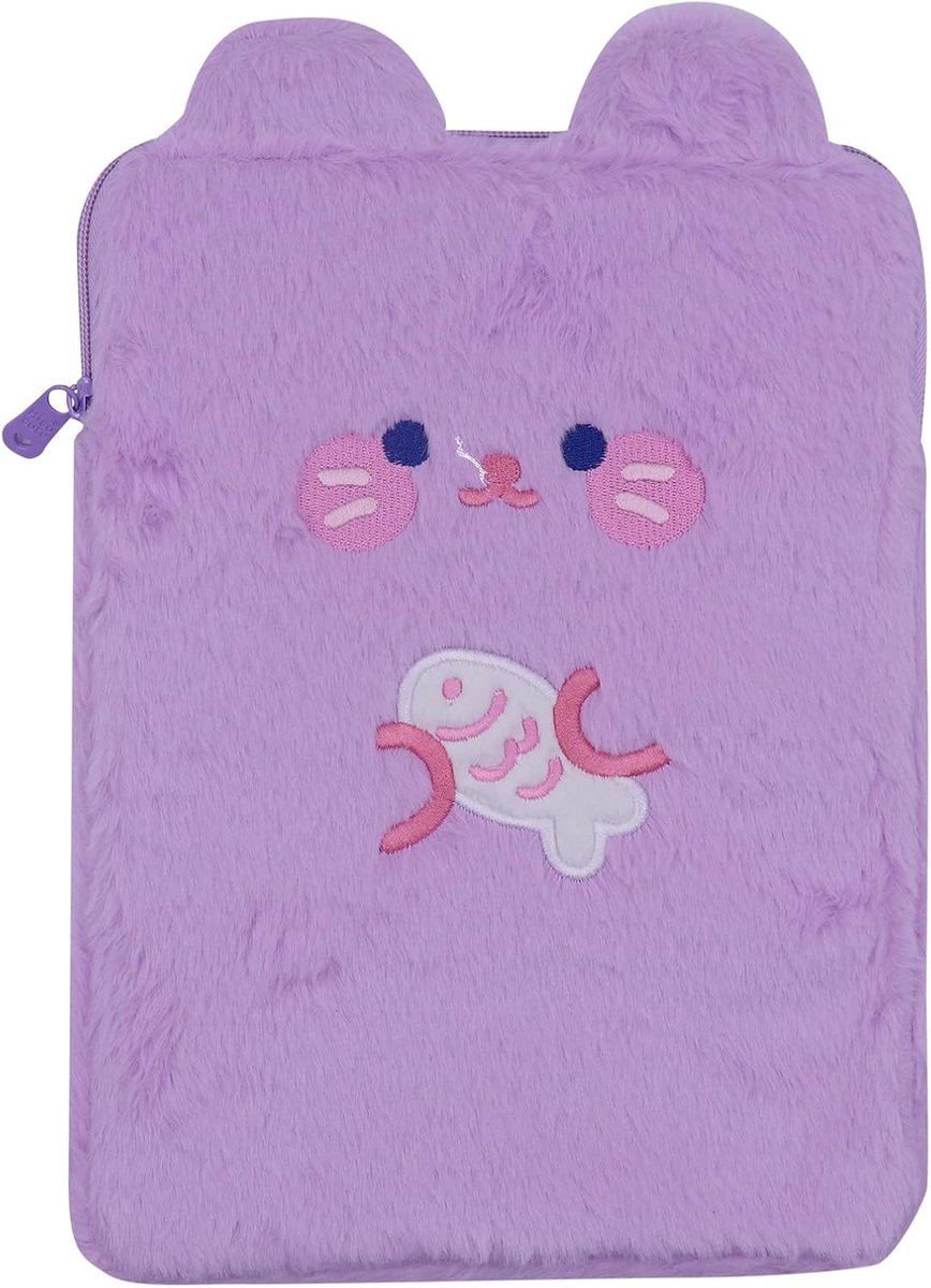 Laptop Sleeve - Tablet Cover - Bescherming Laptop - Pluche Materiaal - 9-11 Inch - Paarse Kat