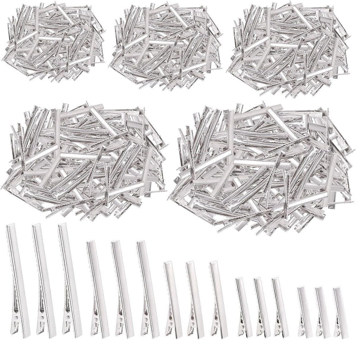 Haarclips Assortiment - Krokodillenklemmen - Haarstyling DIY - 5 Maten - 270 Stuks - Zilver