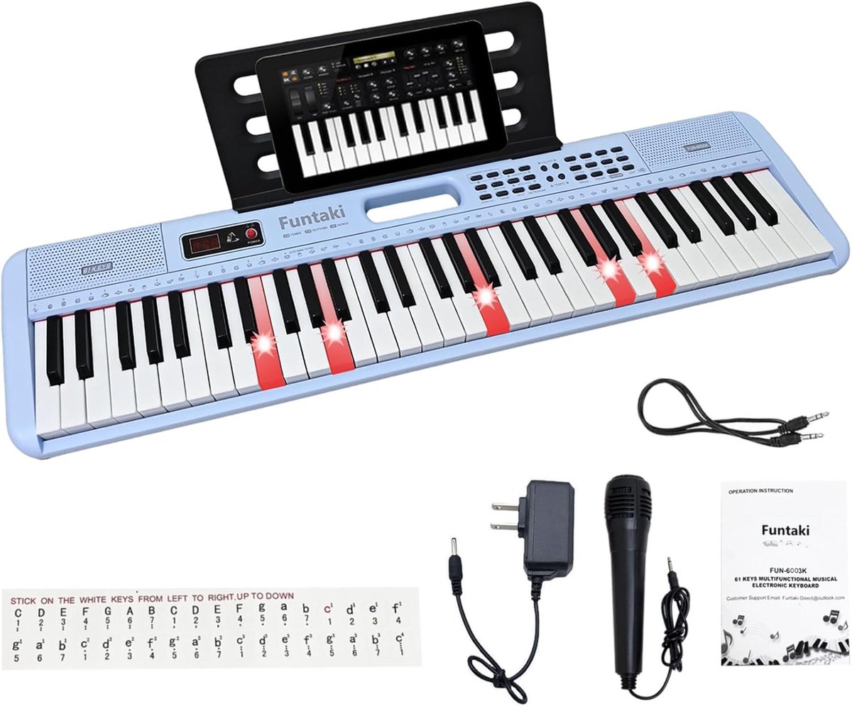 Elektronisch keyboard - Muziekpiano beginners - Muziek leren spelen - Oplichtende toetsen - 61 toetsen - Blauw