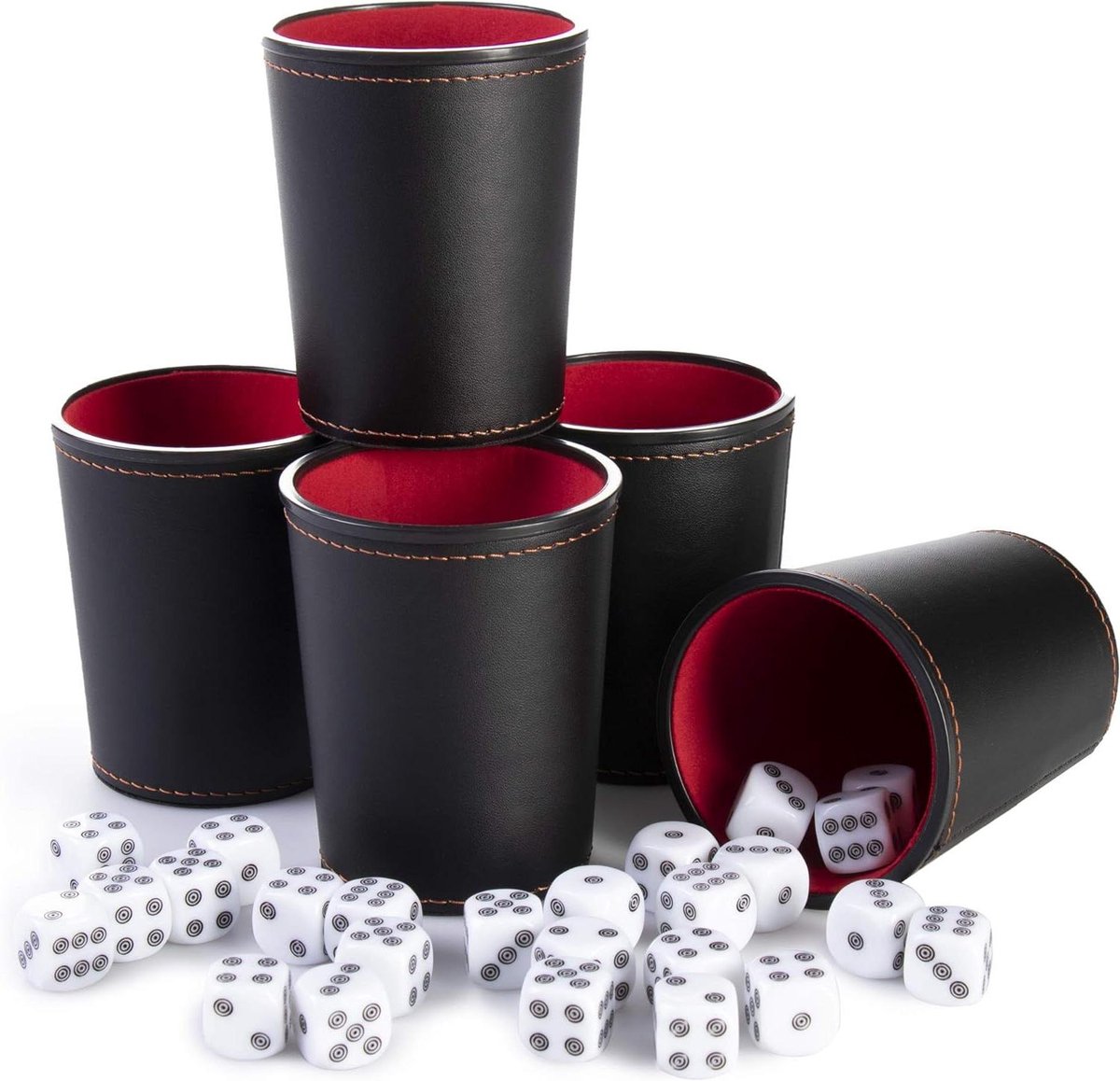 Dobbelstenen Set - Dobbelspel Spelaccessoires - Spelavond Organiseren - Bullseye Pips Ontwerp - 16mm Dobbelstenen - Zwart Rood