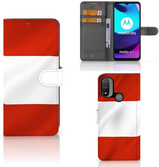 magnétique Cuir PU Protection Etui Housse pour Motorola Moto E20 | E30 | E40 Coque Téléphone Drapeau Autrichien