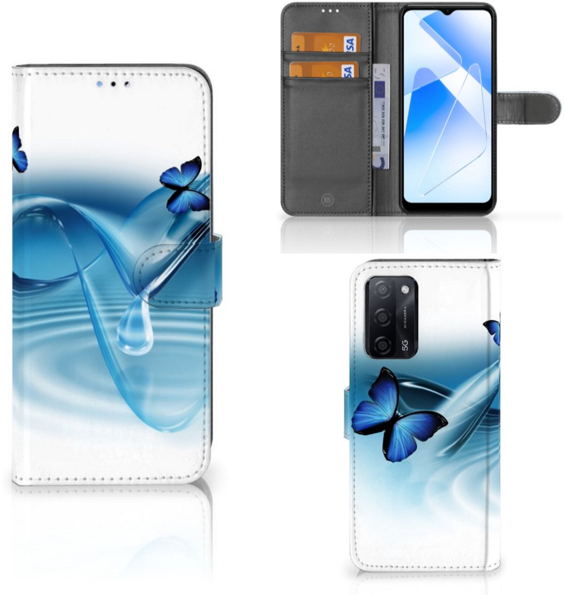 OPPO A16/A16s/A54s Telefoonhoesje met Pasjes Vlinders