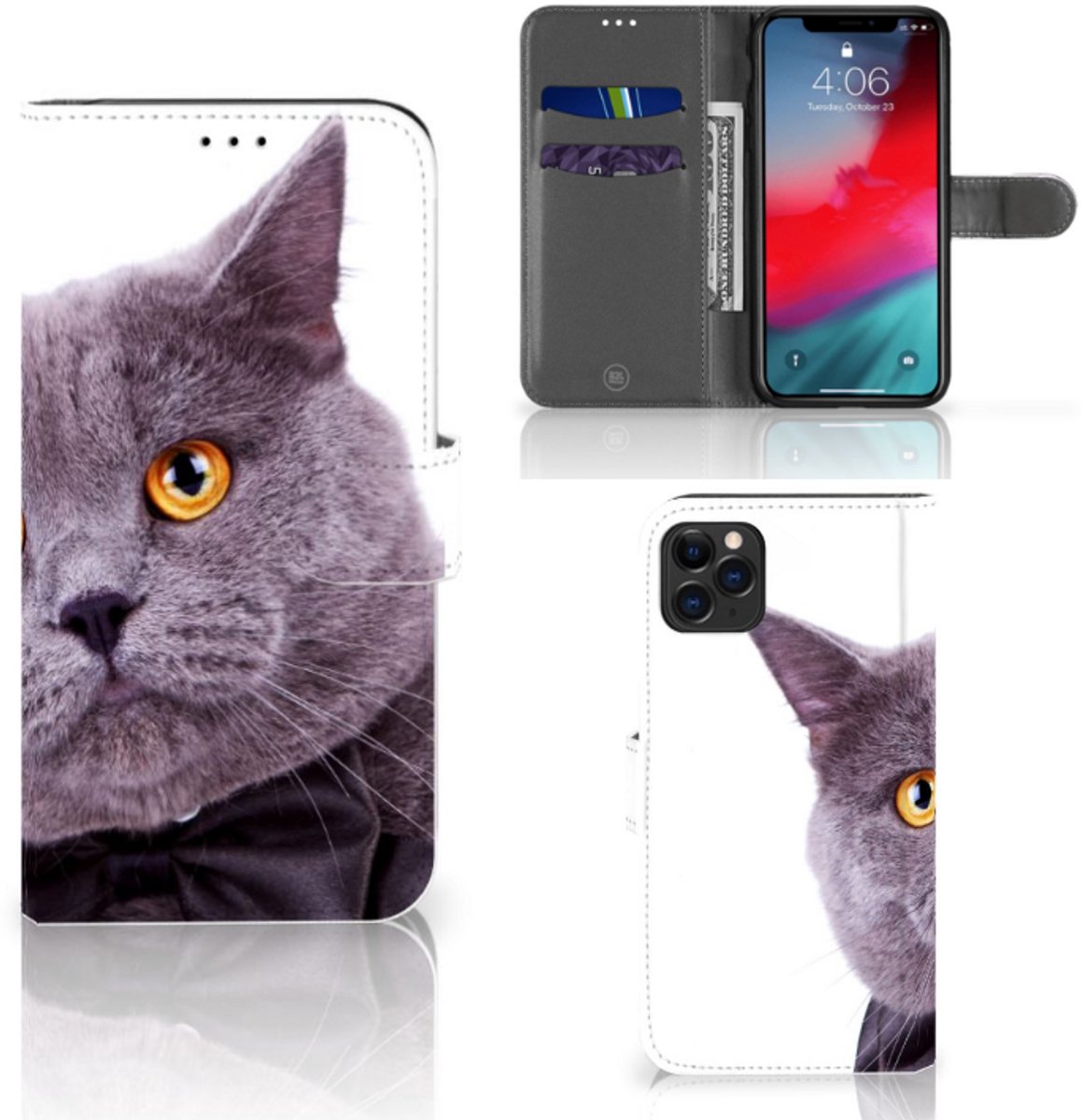 Boekhoesje voor Apple iPhone 11 Pro Max Telefoonhoesje met Pasjes Kat