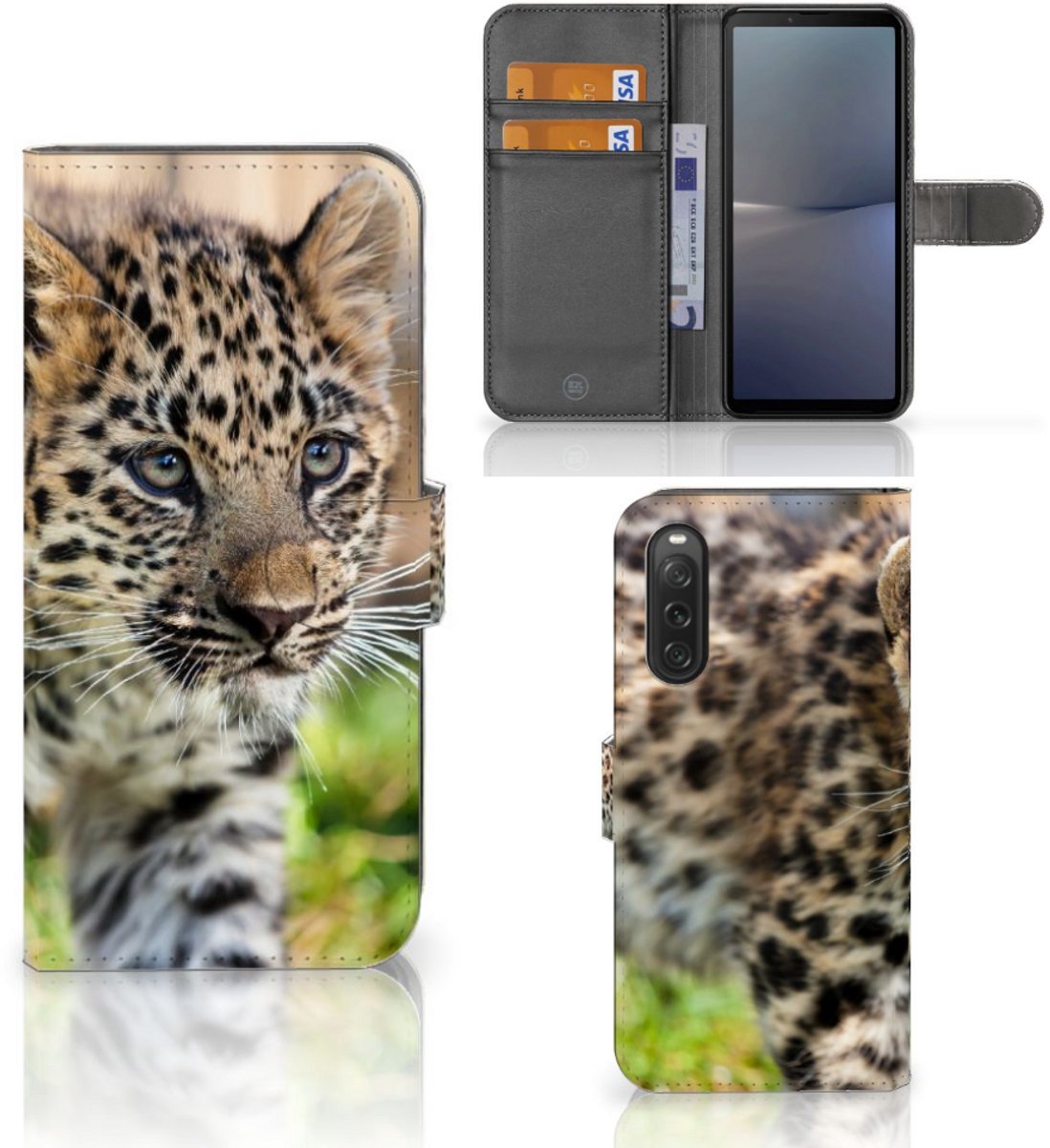 Sony Xperia 10 V Telefoonhoesje met Pasjes Baby Luipaard