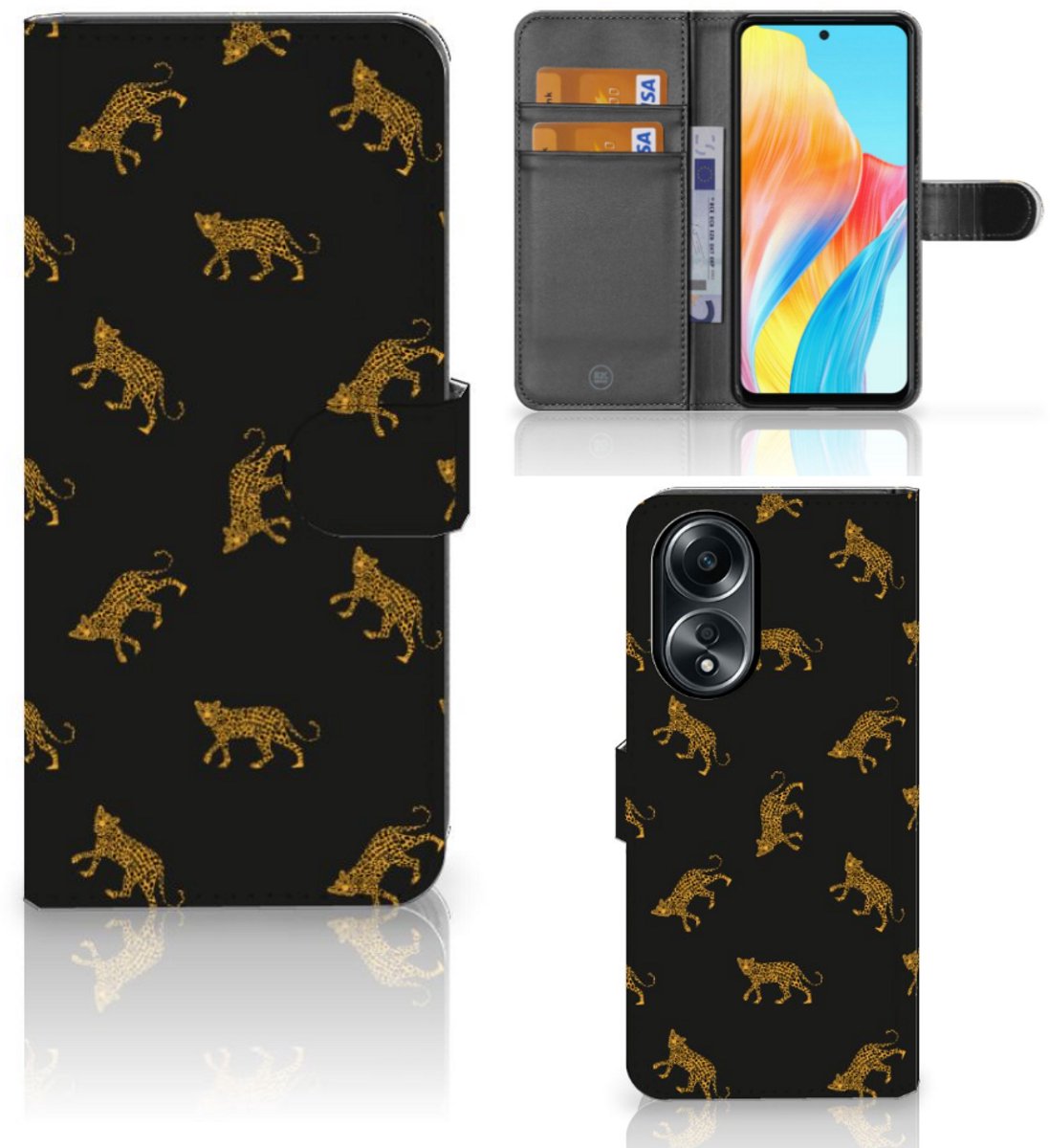 Telefoonhoesje met Pasjes voor OPPO A58 4G Leopards