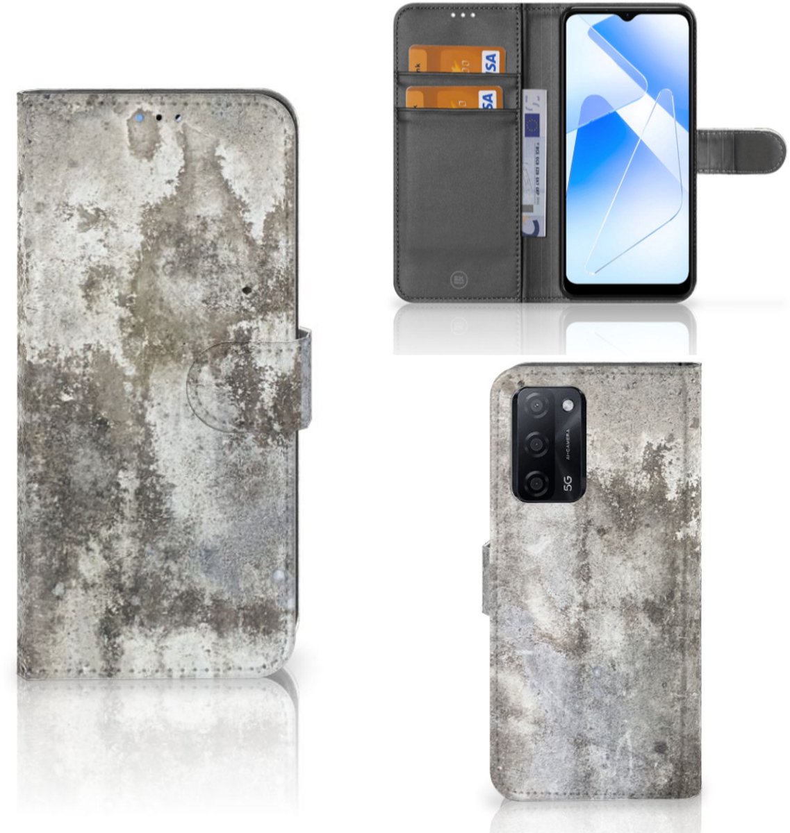 OPPO A16/A16s/A54s Bookcase Beton Print