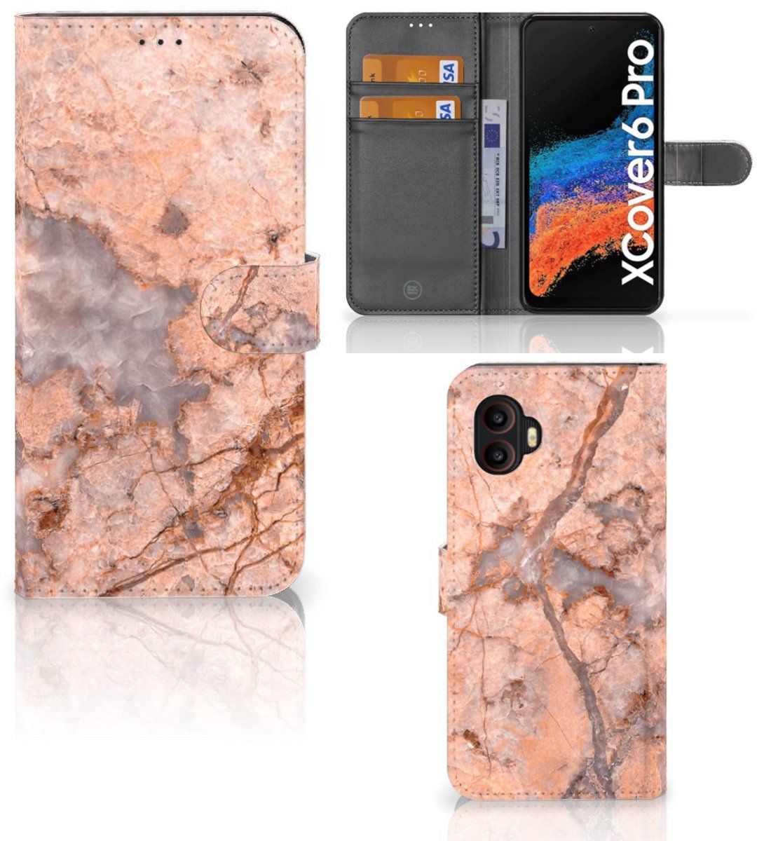 Samsung Galaxy Xcover 6 Pro Bookcase Marmer Oranje