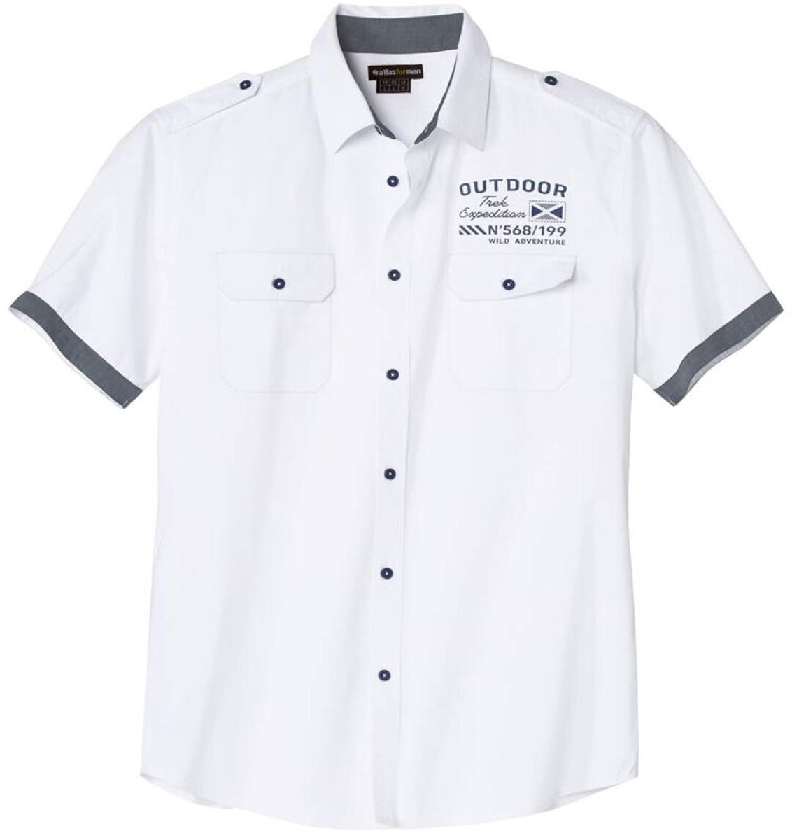 ATLAS FOR MEN - Zomers pilotenoverhemd van popeline - Heren - Verkrijgbaar in grote maten - 4XL