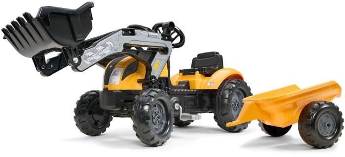 Mighty Builder Traptractor - FALK - Met aanhanger - Geel - 100% gemaakt in Frankrijk - 50% gerecycled plastic - Geschikt voor kinderen vanaf 2 jaar