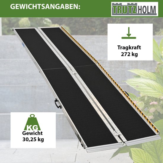Aluminium oprit met zwart antislipoppervlak, met aanduiding "Tragkraft 272 kg" en "Gewicht 30,25 kg".