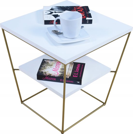 FutuStal Serie V - Druciany Salontafel - Goud - Bovenblad Wit Glanzend - Inclusief Plank van Merkloos — afbeelding 2