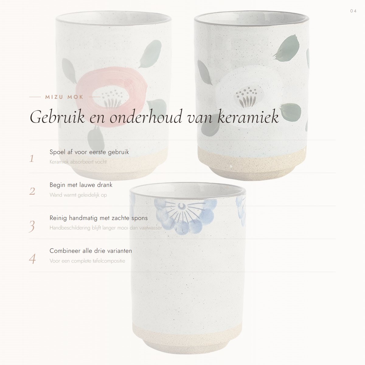 COZELLA® MIZU Aoi Hana Keramische Mok Zonder Oor – Theemok Koffiemok Japans – Yunomi Ø8 cm — cadeau in Wonen & Interieur - foto 3